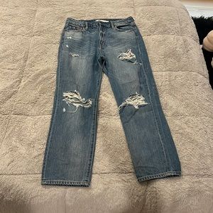 Hidden Denim Straight Leg Distressed Jeans With Zipper and Button - Size 28